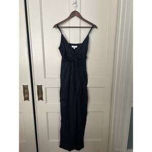 Reiss Linen Straight Leg Sleeveless Jumpsuit Womens Size 4 Blue Beachy Lagenlook